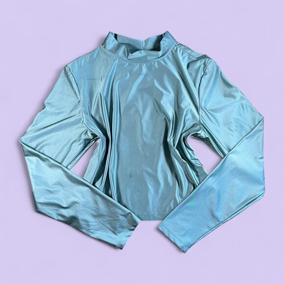 Wild Fable Green Metallic Mock Neck Long Sleeve Top – Size L - Picture 1 of 6
